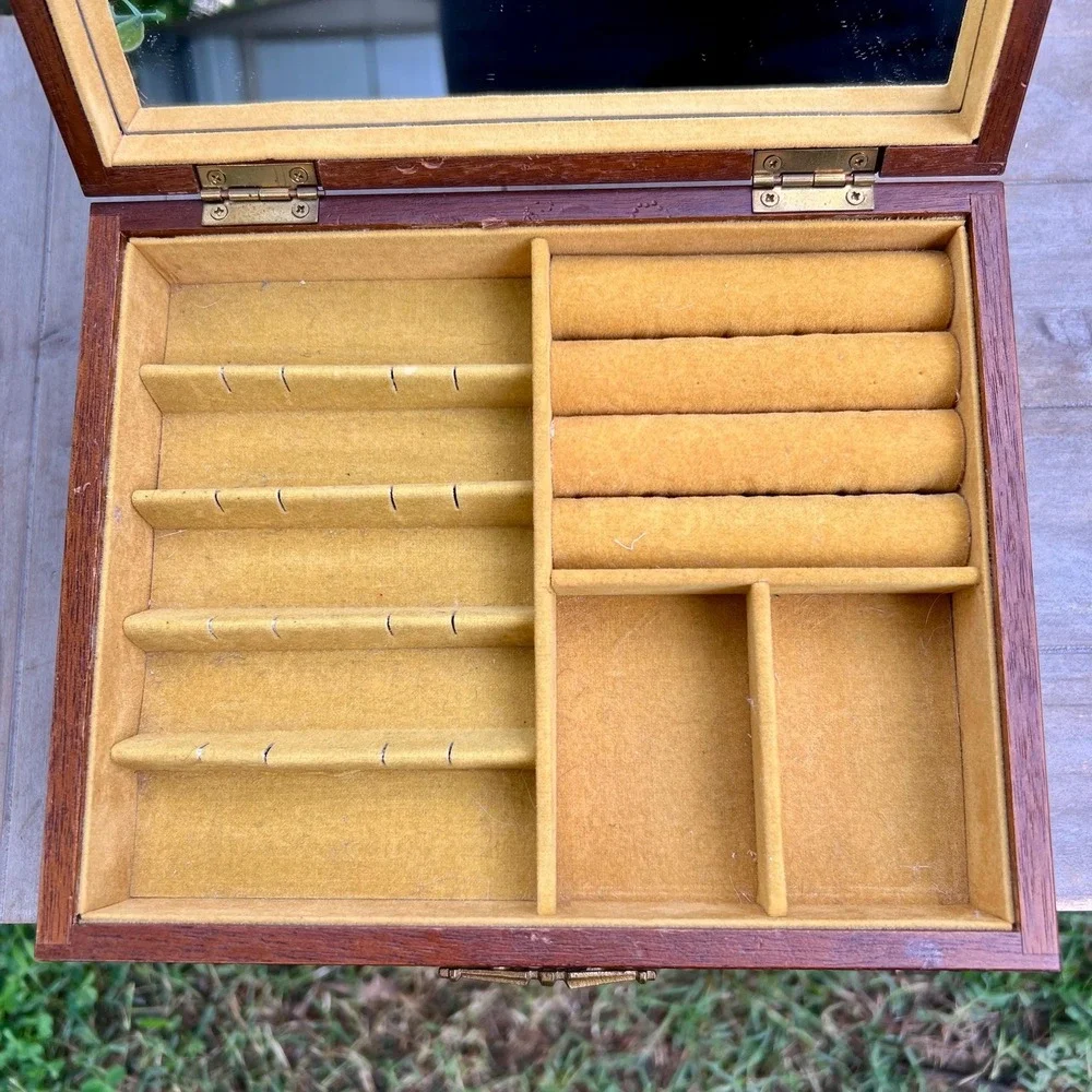 Vintage Floral Tapestry Wood Jewelry Box | Made in Japan